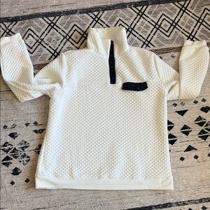 White Quilted Pullover with Navy Accents